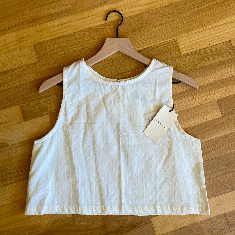 NWT Maelu Swiss Dot Crop Top in White